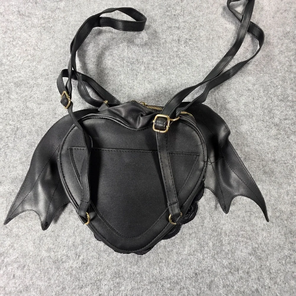 Aza Gothcore Bag Winged Leather And Lace Bat wing Purse Backpack Goth Emo Black